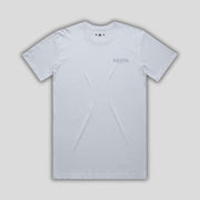 Blue t-shirt with 'KAIZEN' logo, flat lay on neutral background