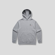 Grey hoodie with 'KAIZEN' text, folded flat on grey background