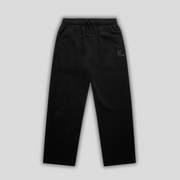 Black straight leg joggers with 'KAIZEN' logo, flat lay product image