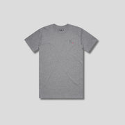 Grey t-shirt with 'KAIZEN' logo, flat lay on neutral background