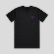 Black t-shirt with 'KAIZEN' logo, flat lay on neutral background