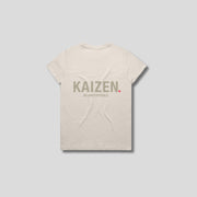 Bone t-shirt with 'KAIZEN' logo, flat lay on neutral background