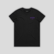 Black t-shirt with 'KAIZEN' logo, flat lay on neutral background
